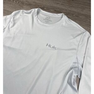 Huk Men's Long Sleeve Outdoor Fishing Shirt Light Grey Size Large